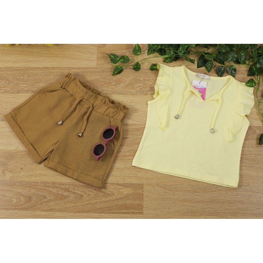 PANDAX 130 KOL FIRFIRLI KETEN KIZ ŞORT TAKIM 7/10